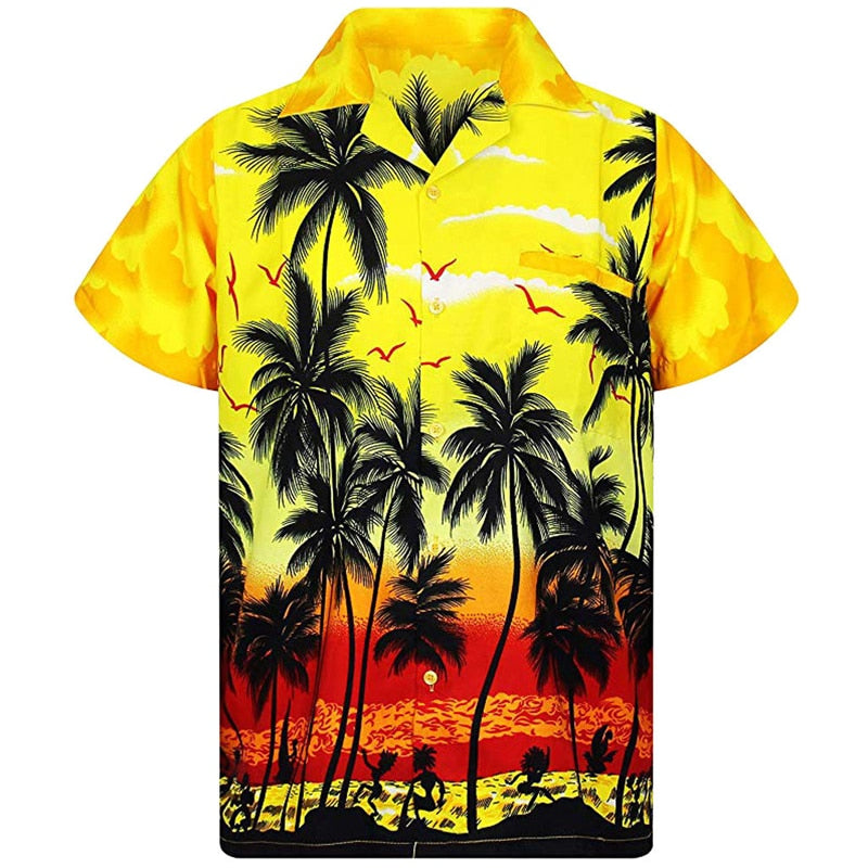2022 Hawaiian Shirt men 5xl loose shirts men Fashion Palm Tree Printed