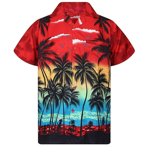 2022 Hawaiian Shirt men 5xl loose shirts men Fashion Palm Tree Printed