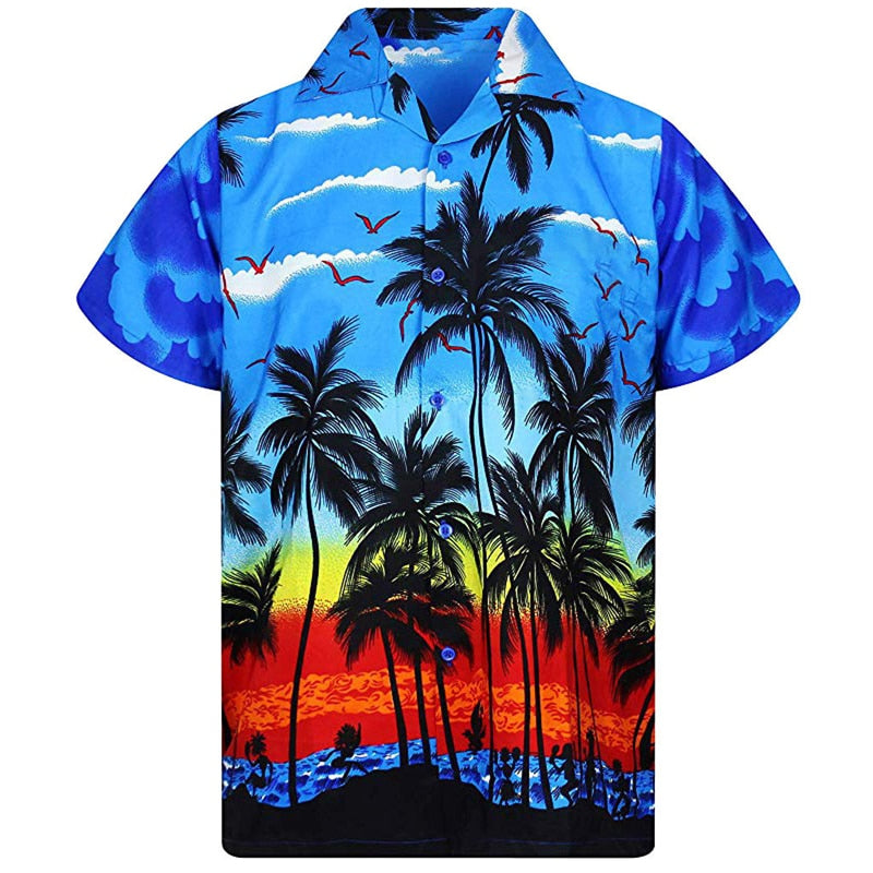 2022 Hawaiian Shirt men 5xl loose shirts men Fashion Palm Tree Printed