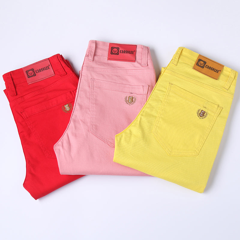 2022 New Men's Jeans Classic Style Business Fashion Pink Red Yellow