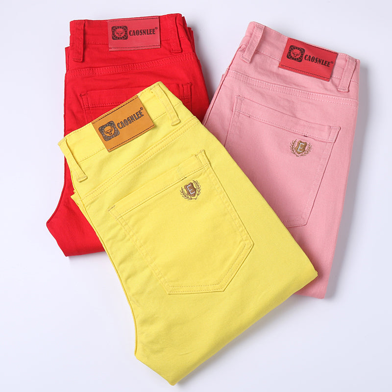 2022 New Men's Jeans Classic Style Business Fashion Pink Red Yellow