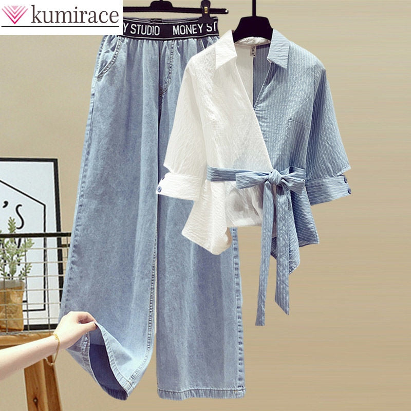 2022 Summer New Stitched Chiffon Shirt Female Set Elegant Women's