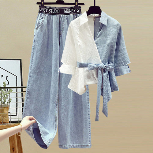 2022 Summer New Stitched Chiffon Shirt Female Set Elegant Women's
