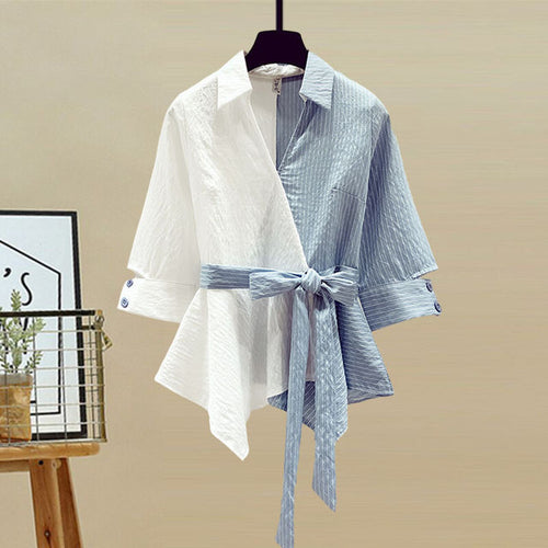 2022 Summer New Stitched Chiffon Shirt Female Set Elegant Women's