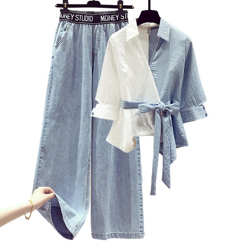 2022 Summer New Stitched Chiffon Shirt Female Set Elegant Women's
