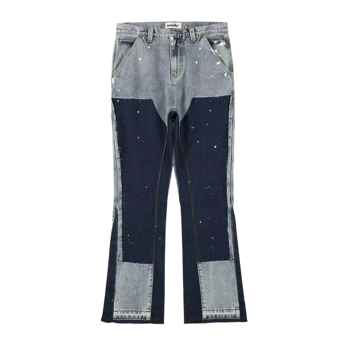2023 Graffiti Black Flared Denim Pants with Patches Hip Hop Splashed