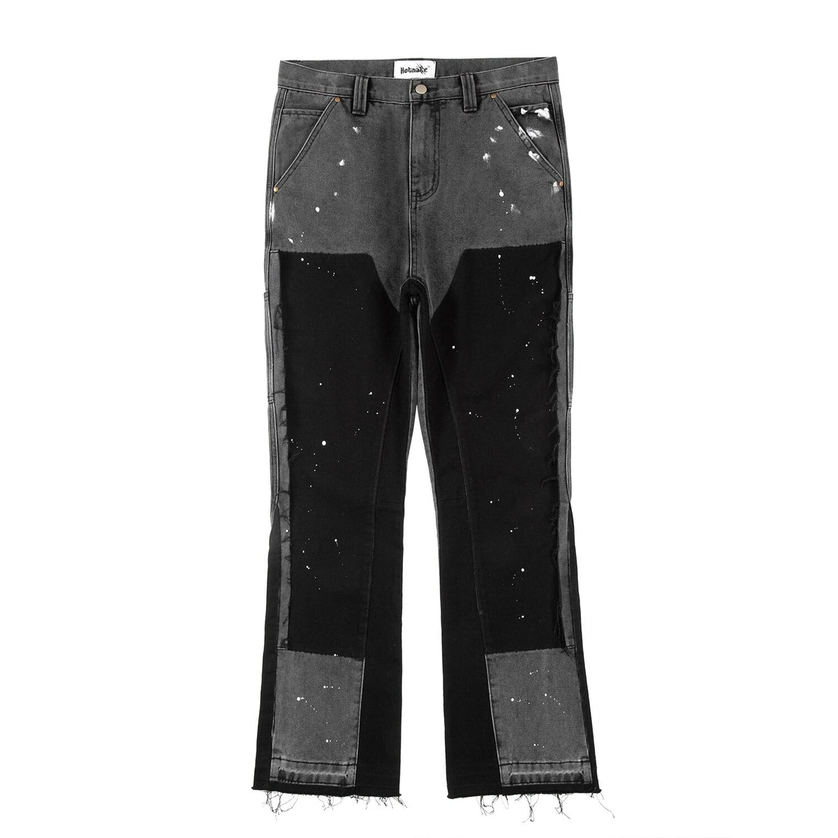 2023 Graffiti Black Flared Denim Pants with Patches Hip Hop Splashed