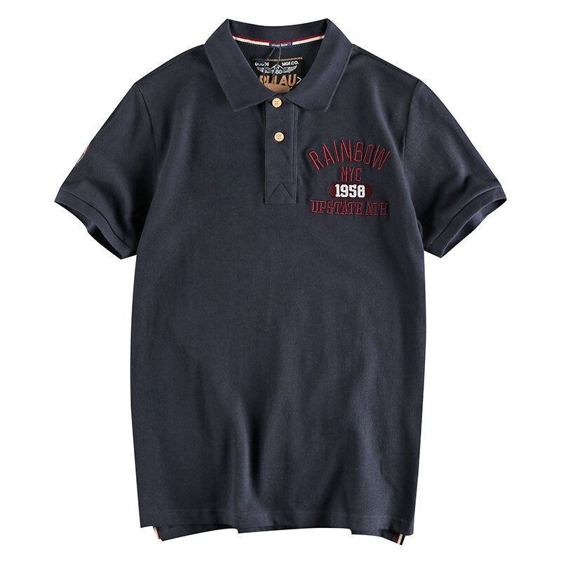 506# Summer New American Retro Short Sleeve Letter Embroidery Polo