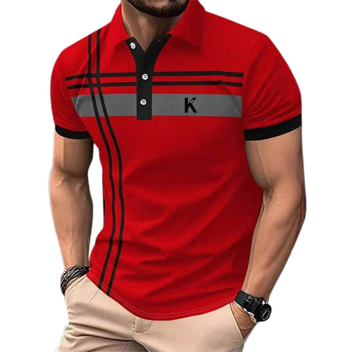 Men's Line Rugby Polo Short Sleeve Polo Shirts Collared Shirts Casual