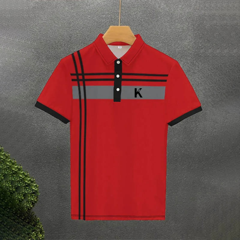 Men's Line Rugby Polo Short Sleeve Polo Shirts Collared Shirts Casual