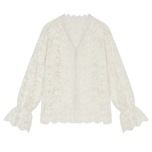 ELFSACK 2024 Winter New Arrivals White lace semi transparent chiffon