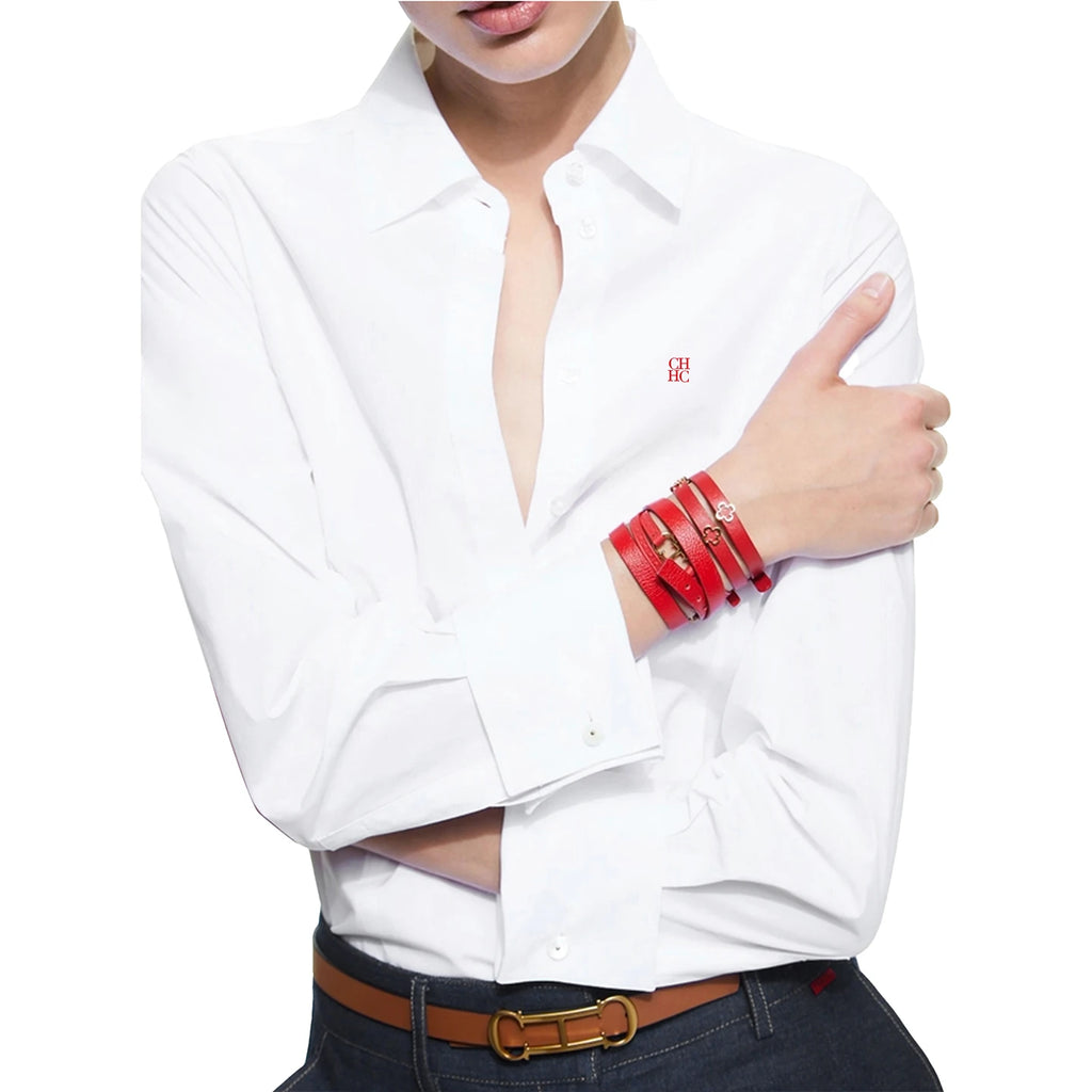 CH Embroidered Long Sleeve Shirt Women Slim Fit Button Down Collar