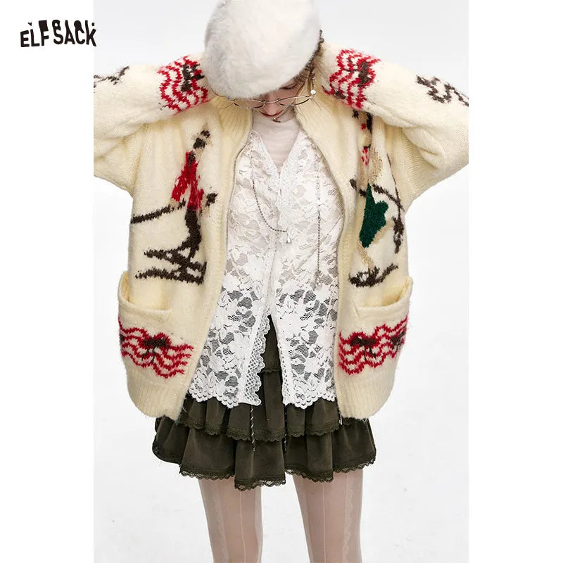ELFSACK 2024 Winter New Arrivals White lace semi transparent chiffon