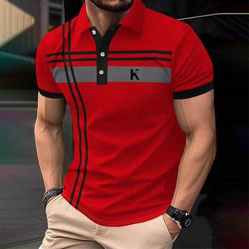 Men's Line Rugby Polo Short Sleeve Polo Shirts Collared Shirts Casual