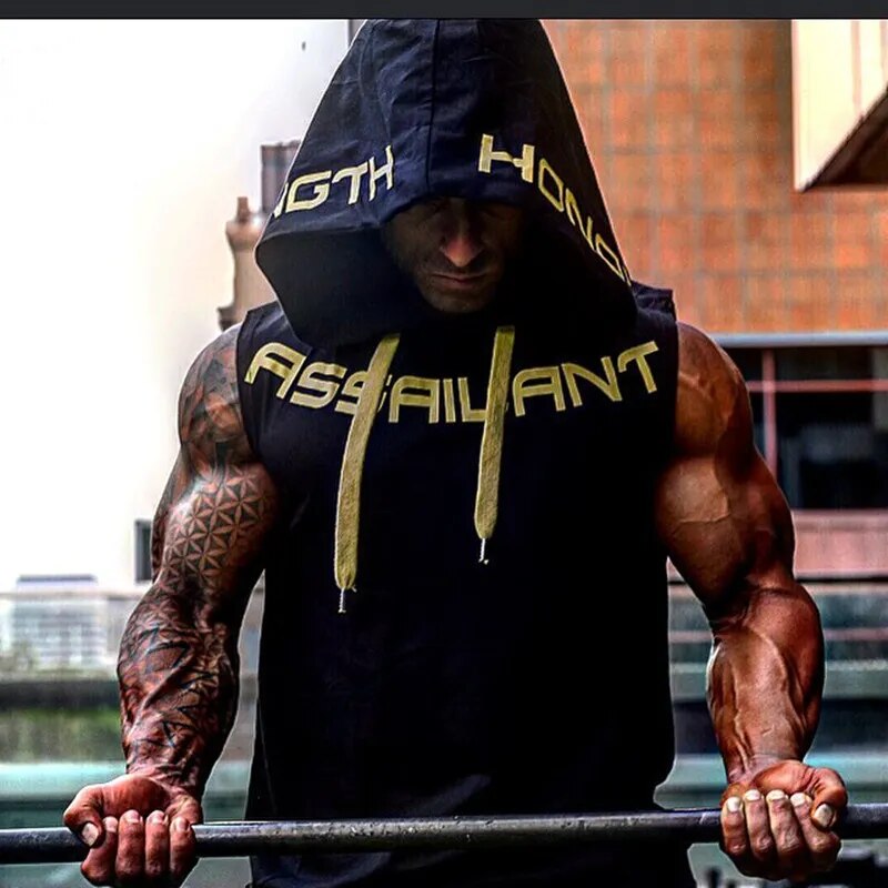 Men Tank Tops Gym Clothing Fitness Sleeveless hoodies Vests Cotton