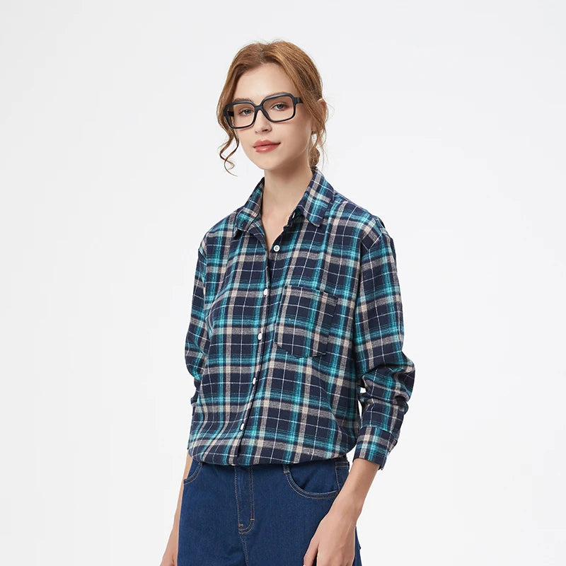 2025 Autumn New Loose Women's Plaid Shirt Casual Design Blouses and