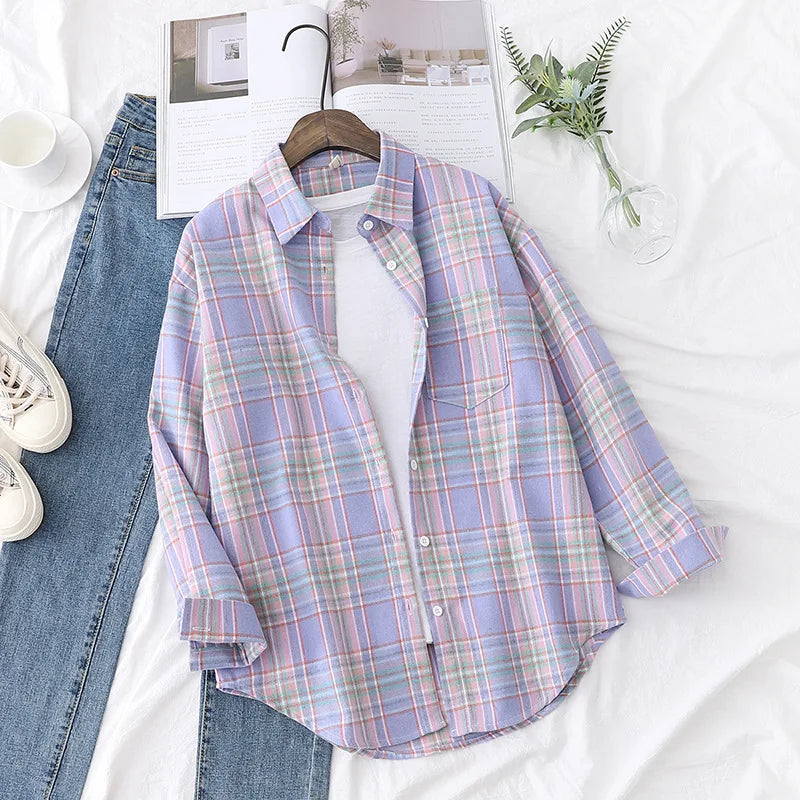 Brand Women's Flannel Plaid Shirts 2025 New Ladies Tops Exquisite