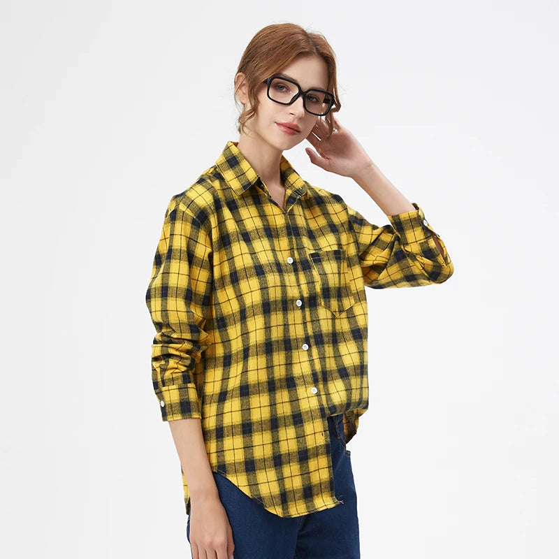 2025 Autumn New Loose Women's Plaid Shirt Casual Design Blouses and