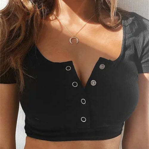 Women ladies Short Sleeve Crop top elegant Plain basic debardeur femme