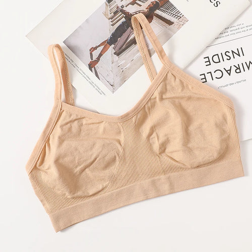 Women Seamless Ribbed Bra Tube Top Push-Up Bralette Ladies Crop Top