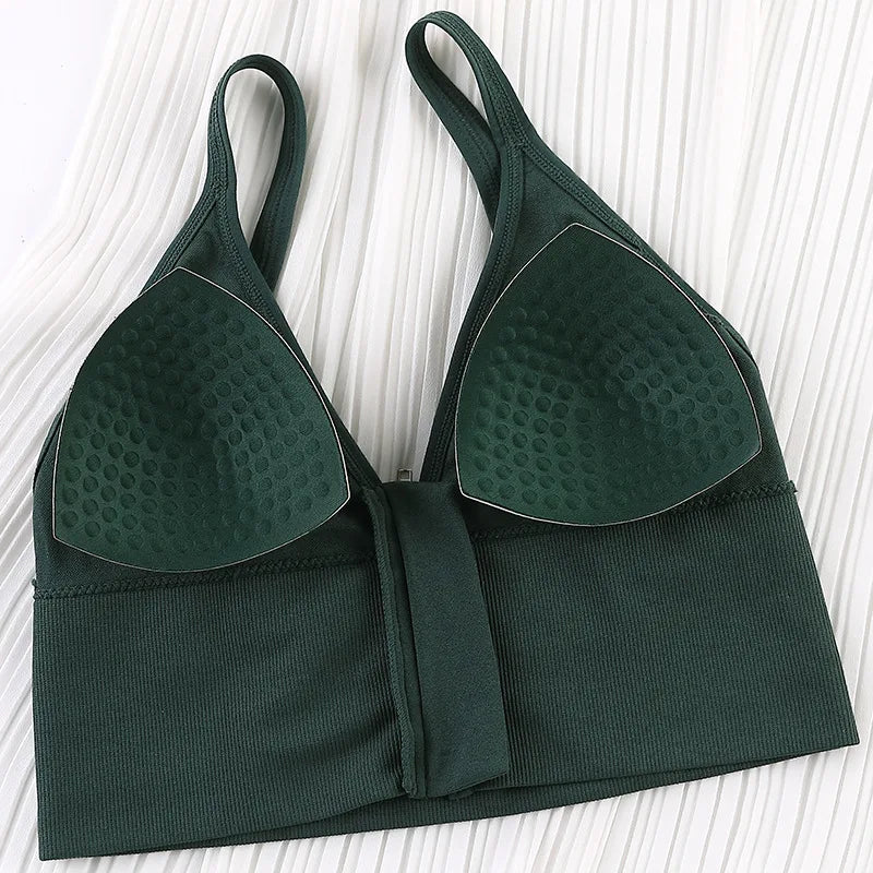 Sexy Zipper Female V-Neck Wireless Bra New Seamless Soft Crop Top