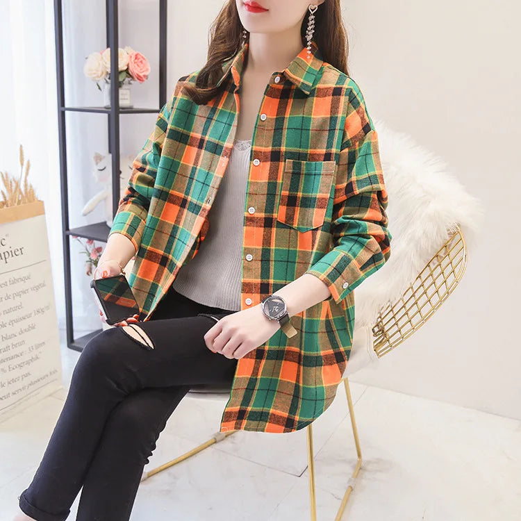 Brand Women's Flannel Plaid Shirts 2025 New Ladies Tops Exquisite
