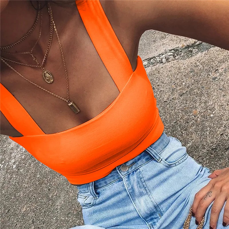 Square Neck Sleeveless Summer Crop Top White Women Black Casual Basic