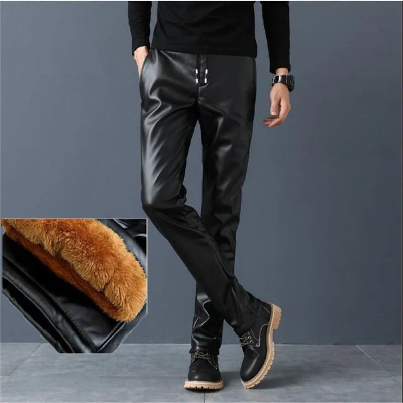 Leather Pants Men's Leggings Black Solid Faux Leather Jeans Male
