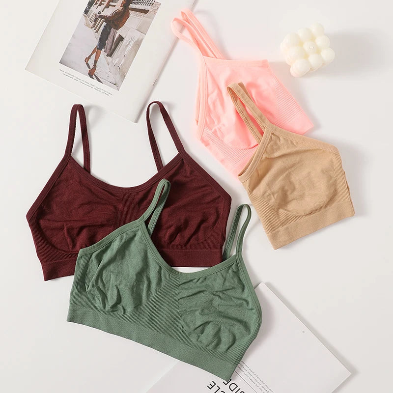 Women Seamless Ribbed Bra Tube Top Push-Up Bralette Ladies Crop Top