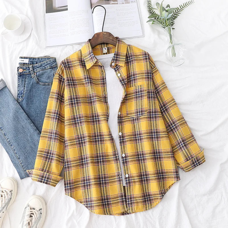Brand Women's Flannel Plaid Shirts 2025 New Ladies Tops Exquisite