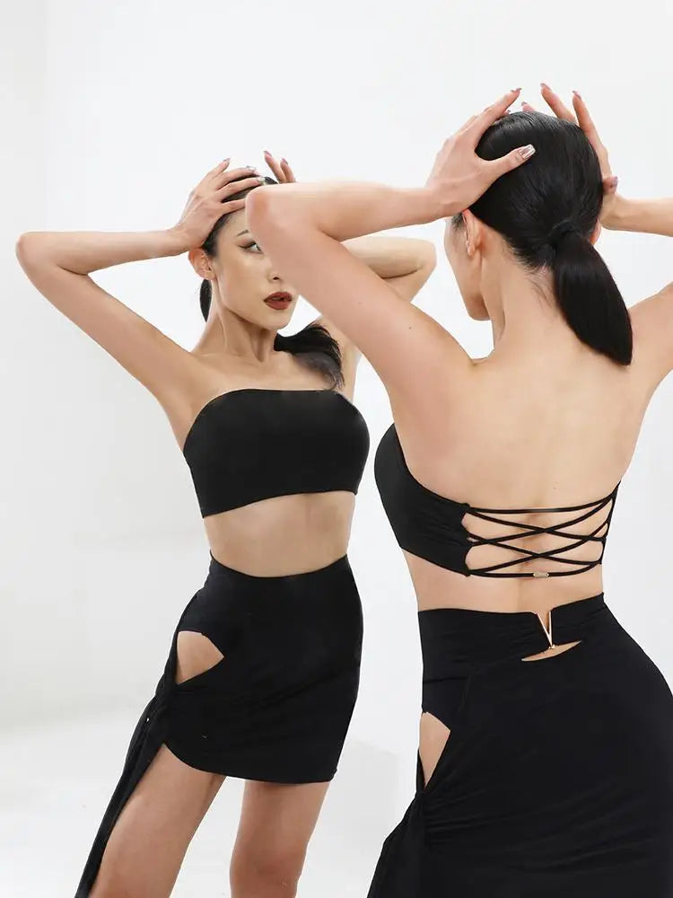 Summer Lady's Dance Top Bandeau With Cross Over Back Straps Bra ZYM