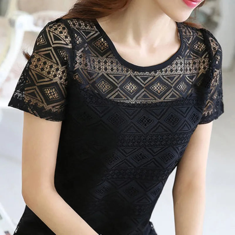 New Women Clothing Chiffon Blouse Lace Crochet Female Korean Shirts