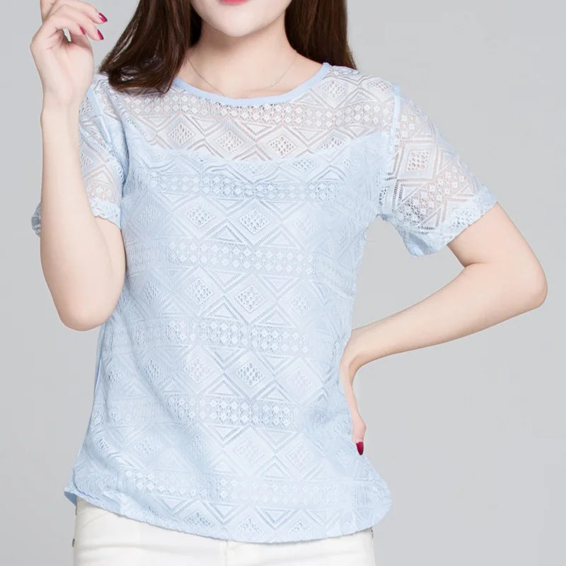 New Women Clothing Chiffon Blouse Lace Crochet Female Korean Shirts