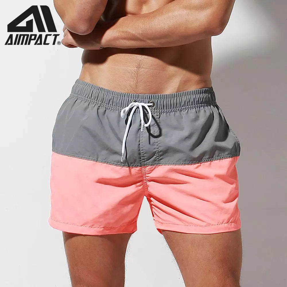 Desmiit Fast Dry Men's Board Shorts With Lining Sexy Patchwork Drawstring Su