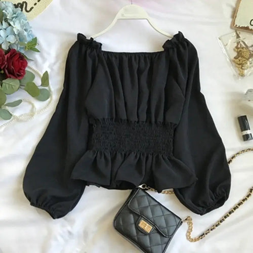 Youth Elegant Blouse Women Chiffon Fashion Blouse Off Shoulder White