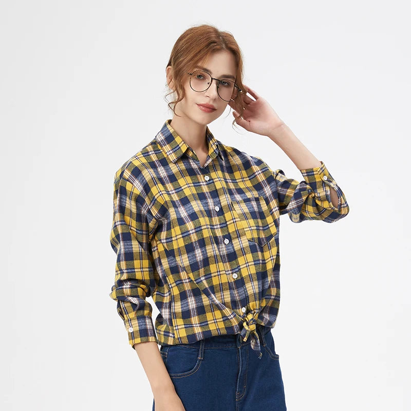 2025 Autumn New Loose Women's Plaid Shirt Casual Design Blouses and