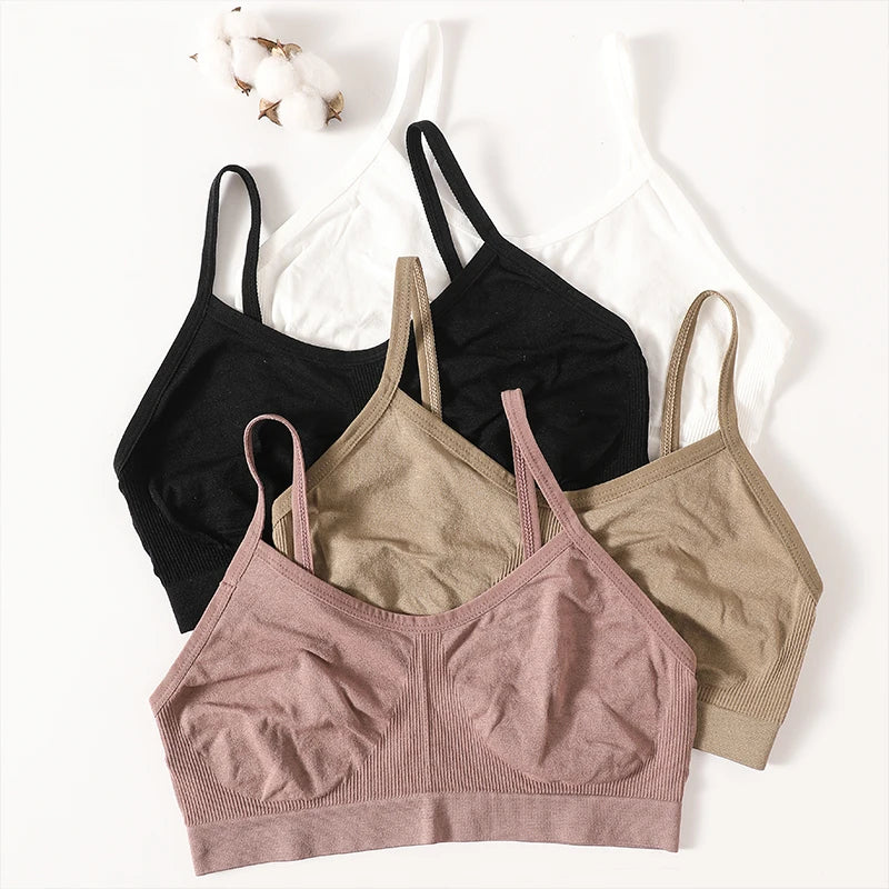 Women Seamless Ribbed Bra Tube Top Push-Up Bralette Ladies Crop Top