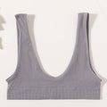 Women Seamless Bra Ribbed Sports Deep-U Shape Bralette Non-wire