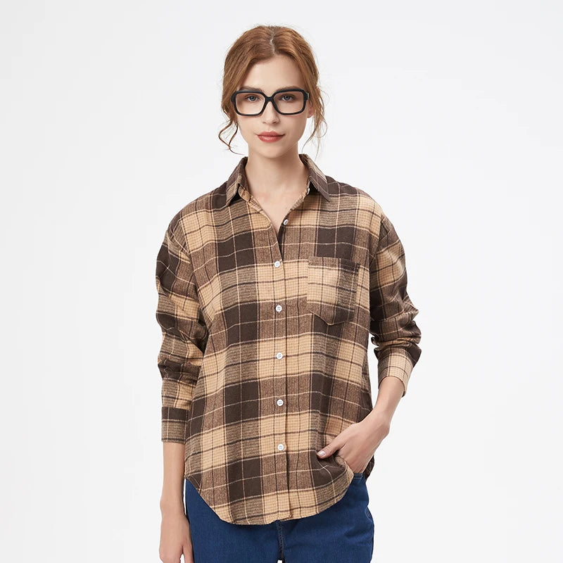 2025 Autumn New Loose Women's Plaid Shirt Casual Design Blouses and