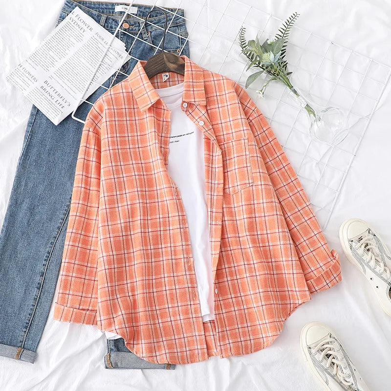 Brand Women's Flannel Plaid Shirts 2025 New Ladies Tops Exquisite