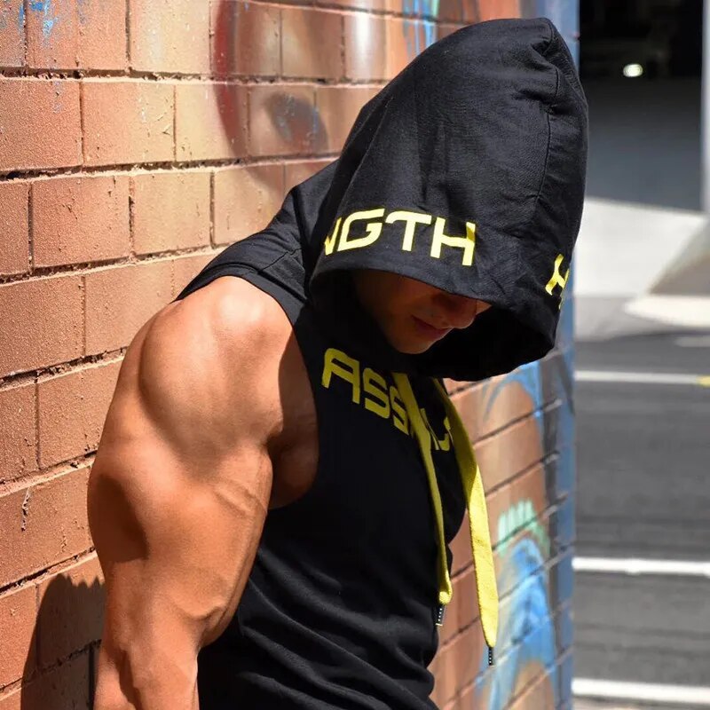 Men Tank Tops Gym Clothing Fitness Sleeveless hoodies Vests Cotton