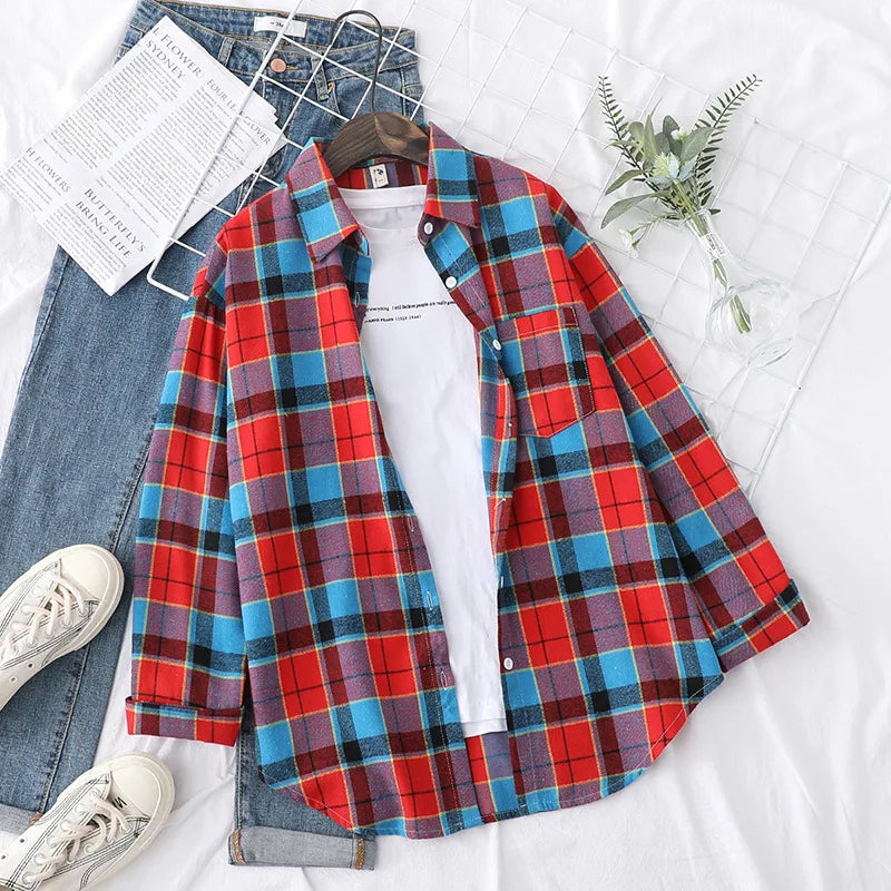 Brand Women's Flannel Plaid Shirts 2025 New Ladies Tops Exquisite