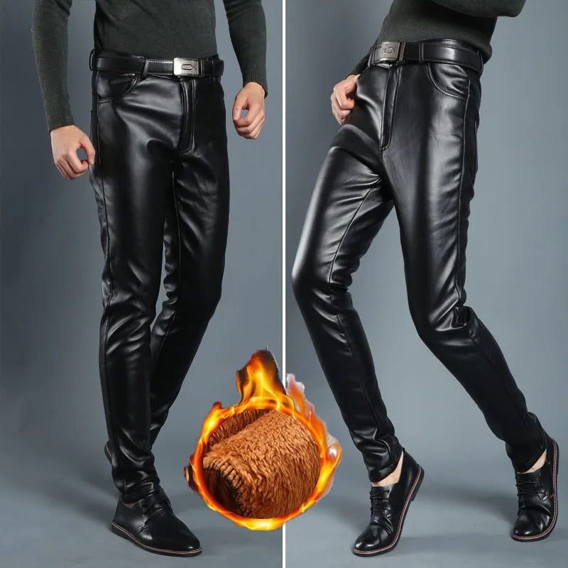 Leather Pants Men's Leggings Black Solid Faux Leather Jeans Male