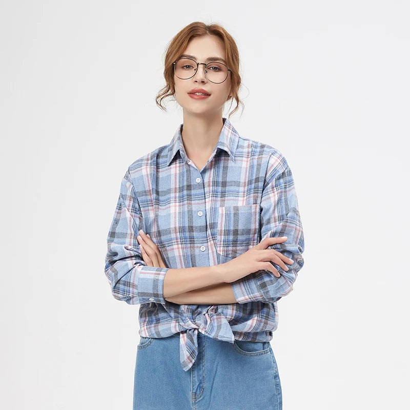 2025 Autumn New Loose Women's Plaid Shirt Casual Design Blouses and