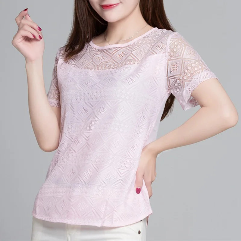 New Women Clothing Chiffon Blouse Lace Crochet Female Korean Shirts