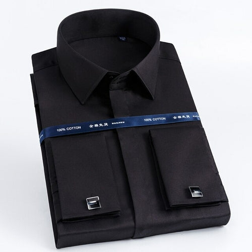 Luxury Mercerized Cotton French Cuff Button Shirts Long Sleeve Men
