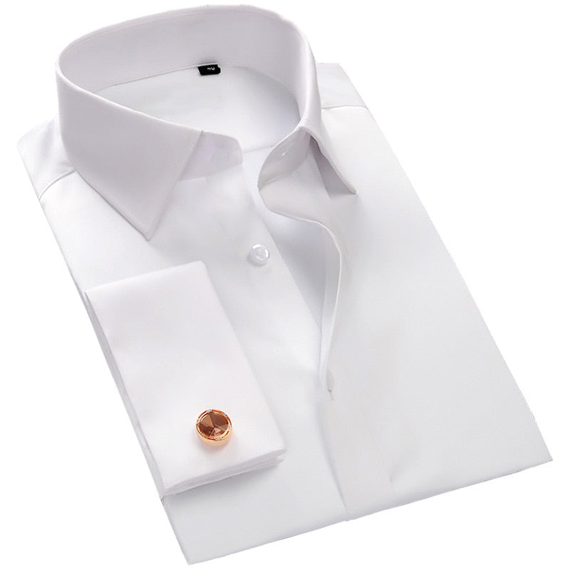 Luxury Mercerized Cotton French Cuff Button Shirts Long Sleeve Men