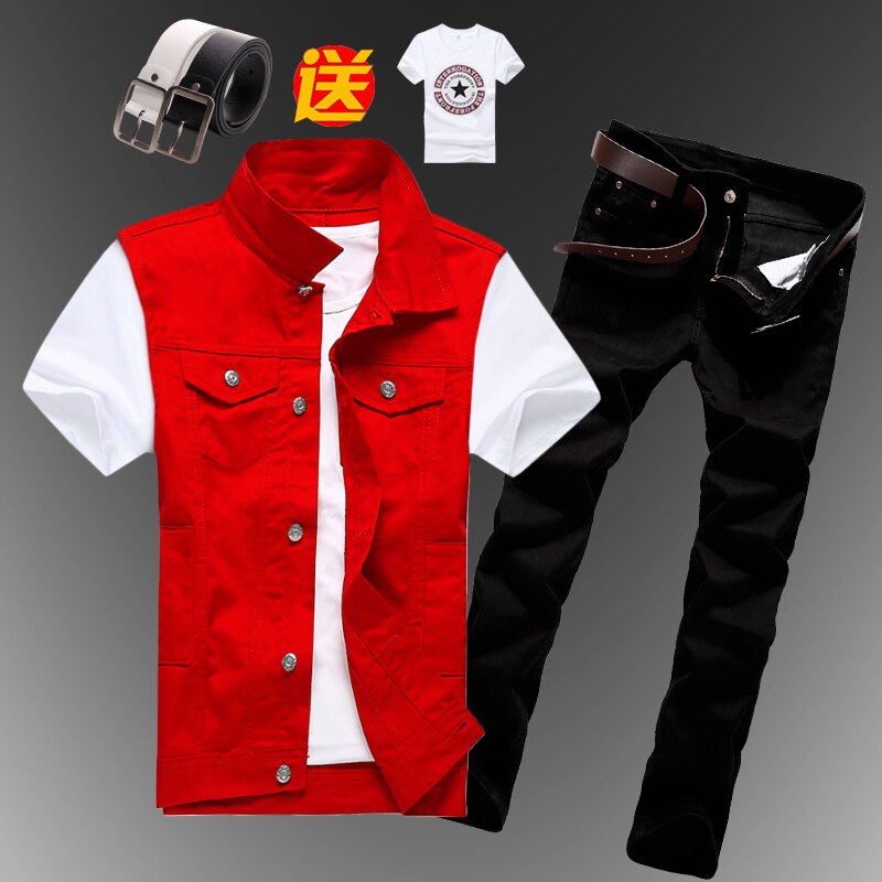 Mens Boys Casual Denim Vest Sleeveless Waistcoat Summer Jeans Pants