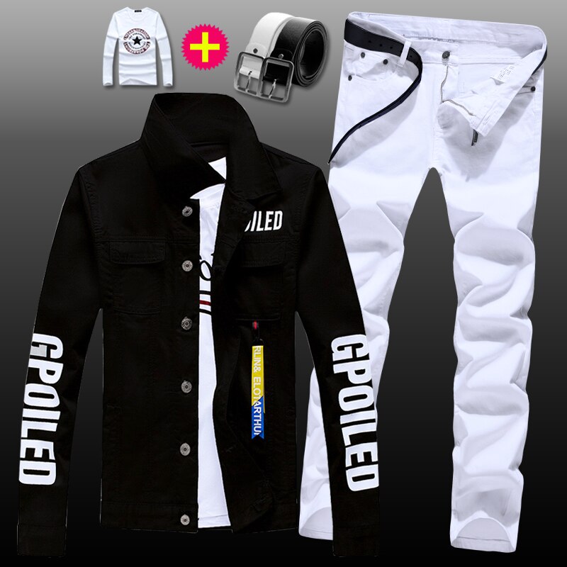 New Mens Denim Jacket Jeans Pants Slim Fit 2pcs Set Boys Casual