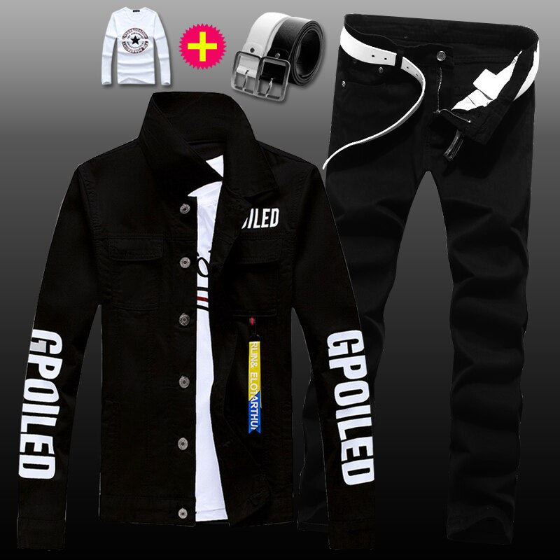 New Mens Denim Jacket Jeans Pants Slim Fit 2pcs Set Boys Casual